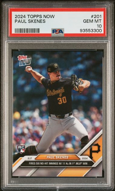 Paul Skenes 2024 Topps Now 1st Win Baseball Rookie Card #201 Graded PSA 10-Powers Sports Memorabilia