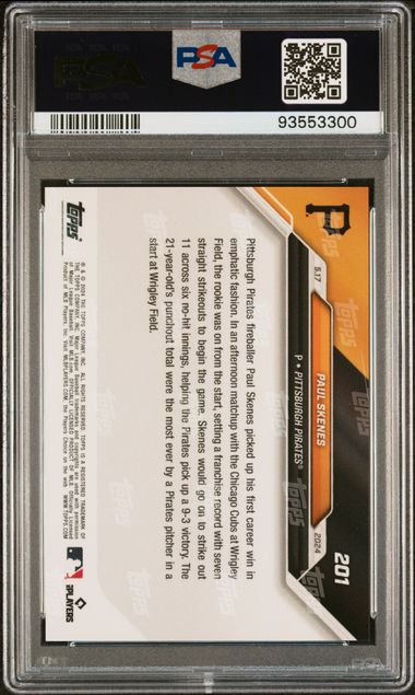Paul Skenes 2024 Topps Now 1st Win Baseball Rookie Card #201 Graded PSA 10-Powers Sports Memorabilia