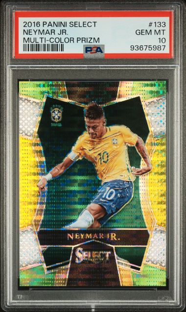 Neymar Jr 2016 Panini Select Multi Color Prism Soccer Card #133 Graded PSA 10-Powers Sports Memorabilia