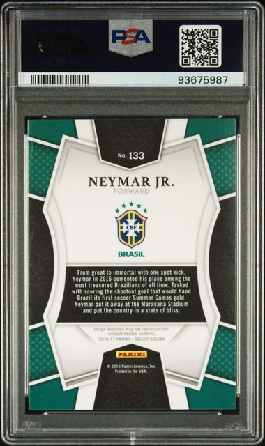 Neymar Jr 2016 Panini Select Multi Color Prism Soccer Card #133 Graded PSA 10-Powers Sports Memorabilia