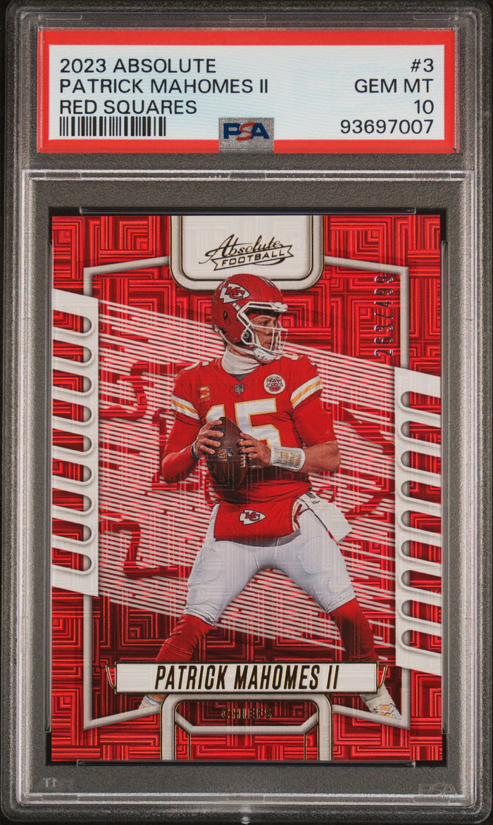 Patrick Mahomes II 2023 Panini Absolute Red Squares Kansas City Chiefs Football Card #3 429/499 Graded PSA 10 Cert #93697007-Powers Sports Memorabilia