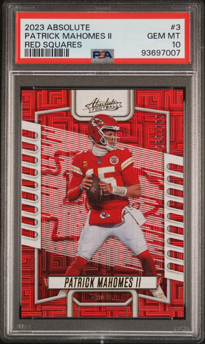 Patrick Mahomes II 2023 Panini Absolute Red Squares Kansas City Chiefs Football Card #3 429/499 Graded PSA 10 Cert #93697007