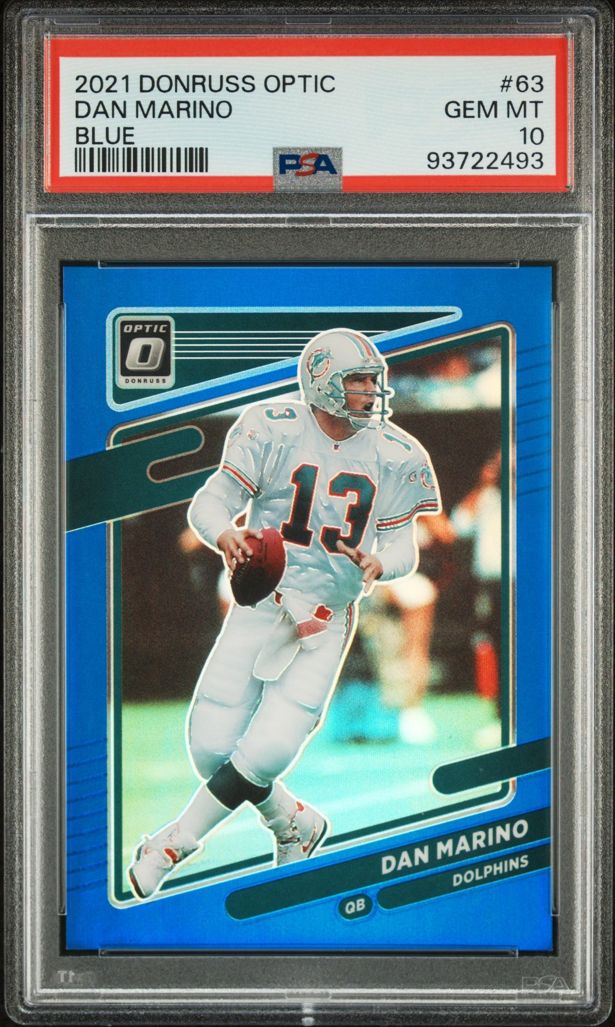 Dan Marino 2021 Panini Donruss Optic Blue Football Card #63 Graded PSA 10 71/179-Powers Sports Memorabilia