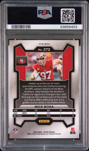 Nick Bosa 2023 Panini Prizm Red Sparkle Football Card #272 Graded PSA 10 Cert # 93858493-Powers Sports Memorabilia