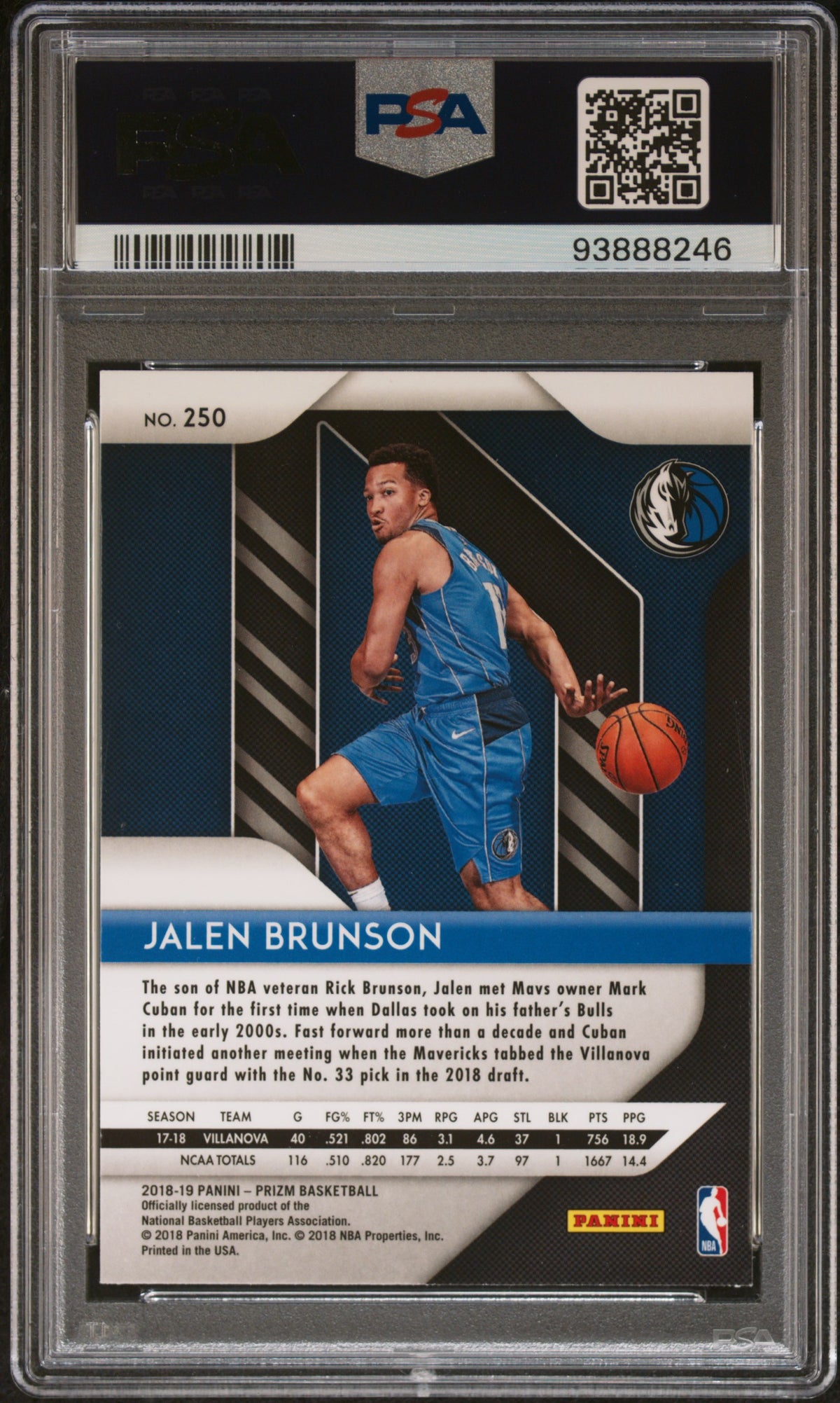 Jalen Brunson 2018 Panini Prizm Basketball Rookie Card #250 Graded PSA 8-Powers Sports Memorabilia