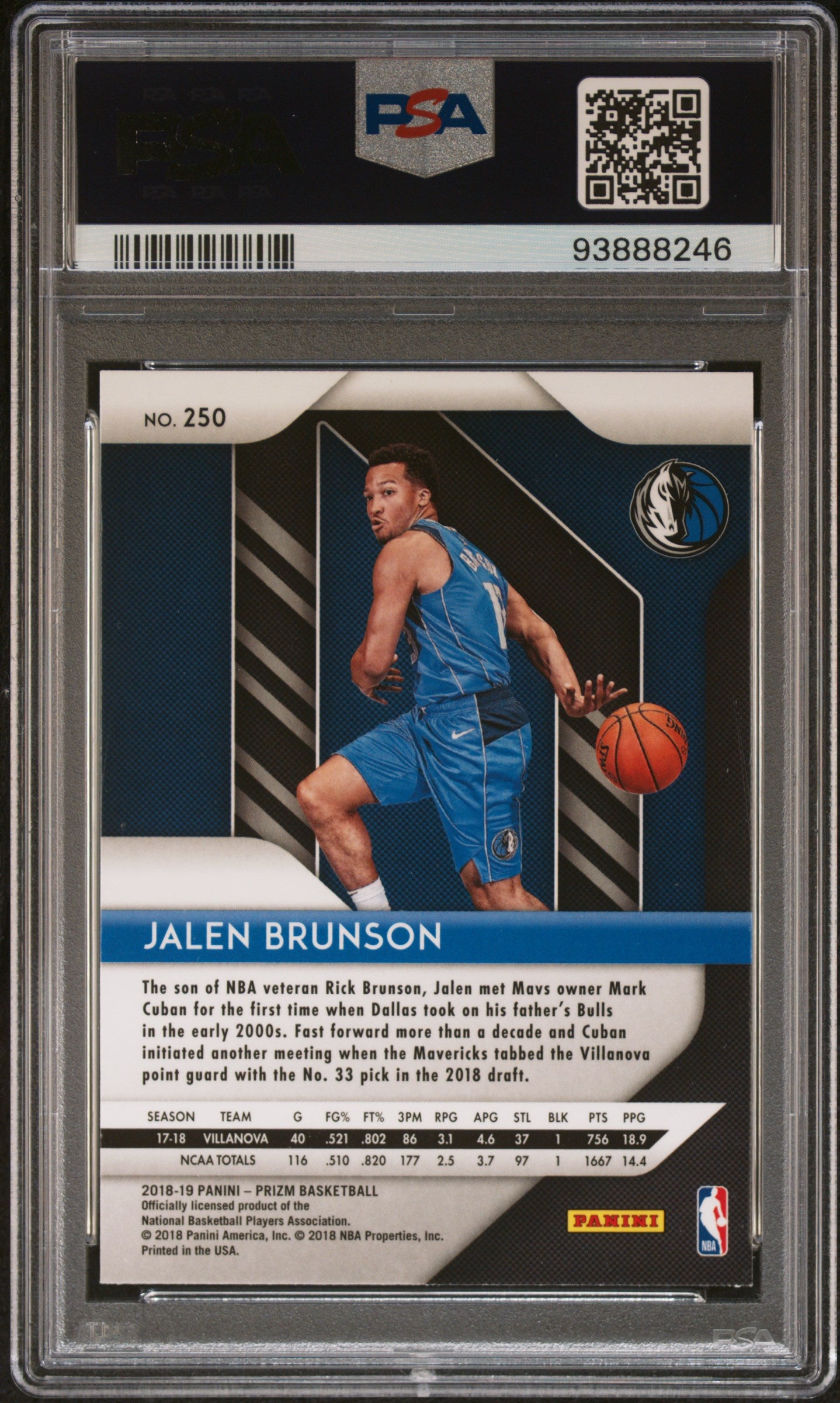 Jalen Brunson 2018 Panini Prizm Basketball Rookie Card #250 Graded PSA 8-Powers Sports Memorabilia