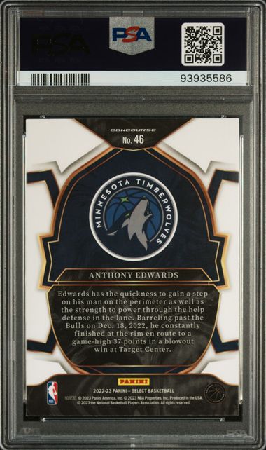 Anthony Edwards 2022 Panini Select Blue Basketball Card #46 Graded PSA 10-Powers Sports Memorabilia