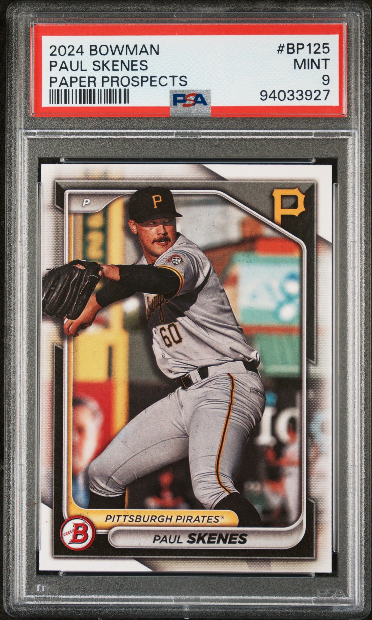 Paul Skenes 2024 Bowman Pittsburgh Pirates Baseball Paper Prospects Rookie Card #BP125 Graded PSA 9 Cert #94033927-Powers Sports Memorabilia
