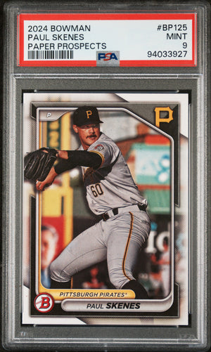 Paul Skenes 2024 Bowman Pittsburgh Pirates Baseball Paper Prospects Rookie Card #BP125 Graded PSA 9 Cert #94033927-Powers Sports Memorabilia