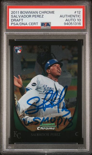 Salvador Perez 2011 Bowman Chrome Draft Signed Rookie Card #12 WS MVP Auto PSA 10-Powers Sports Memorabilia