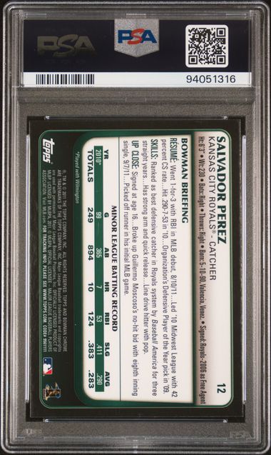 Salvador Perez 2011 Bowman Chrome Draft Signed Rookie Card #12 WS MVP Auto PSA 10-Powers Sports Memorabilia