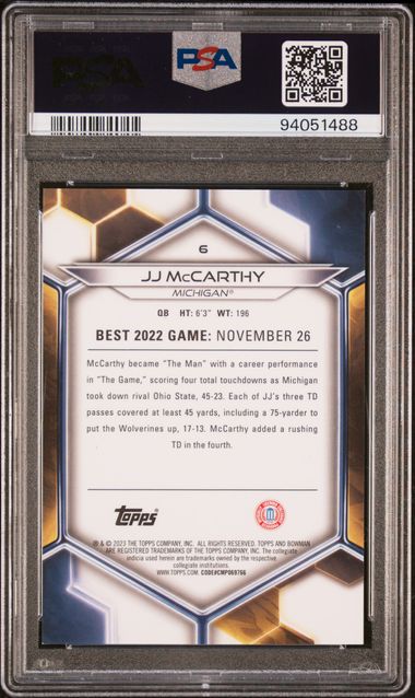 J.J. McCarthy 2023 Bowman U Best Blue Signed Rookie Card #6 Auto PSA 139/150-Powers Sports Memorabilia