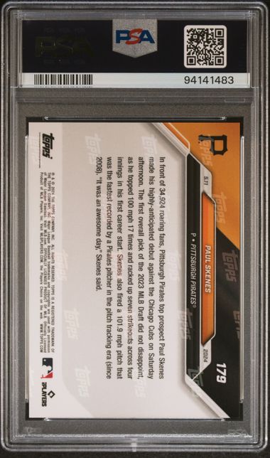 Paul Skenes 2024 Topps Now MLB Debut Baseball Rookie Card #179 Graded PSA 10-Powers Sports Memorabilia