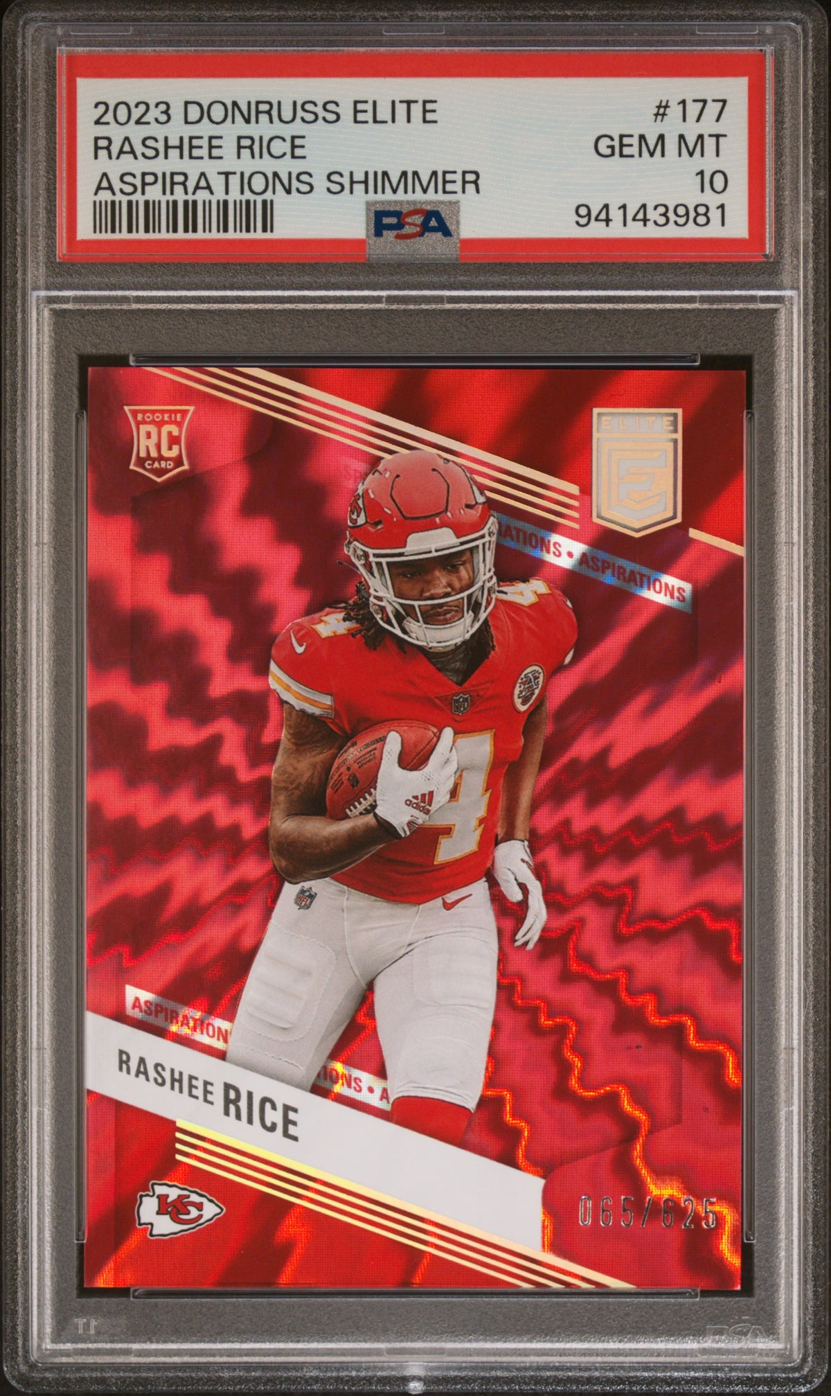 Rashee Rice 2023 Donruss Elite Red Shimmer Football Rookie Card #177 Graded PSA 10 65/625-Powers Sports Memorabilia