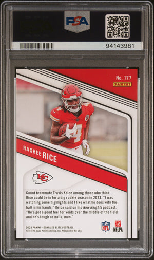 Rashee Rice 2023 Donruss Elite Red Shimmer Football Rookie Card #177 Graded PSA 10 65/625-Powers Sports Memorabilia
