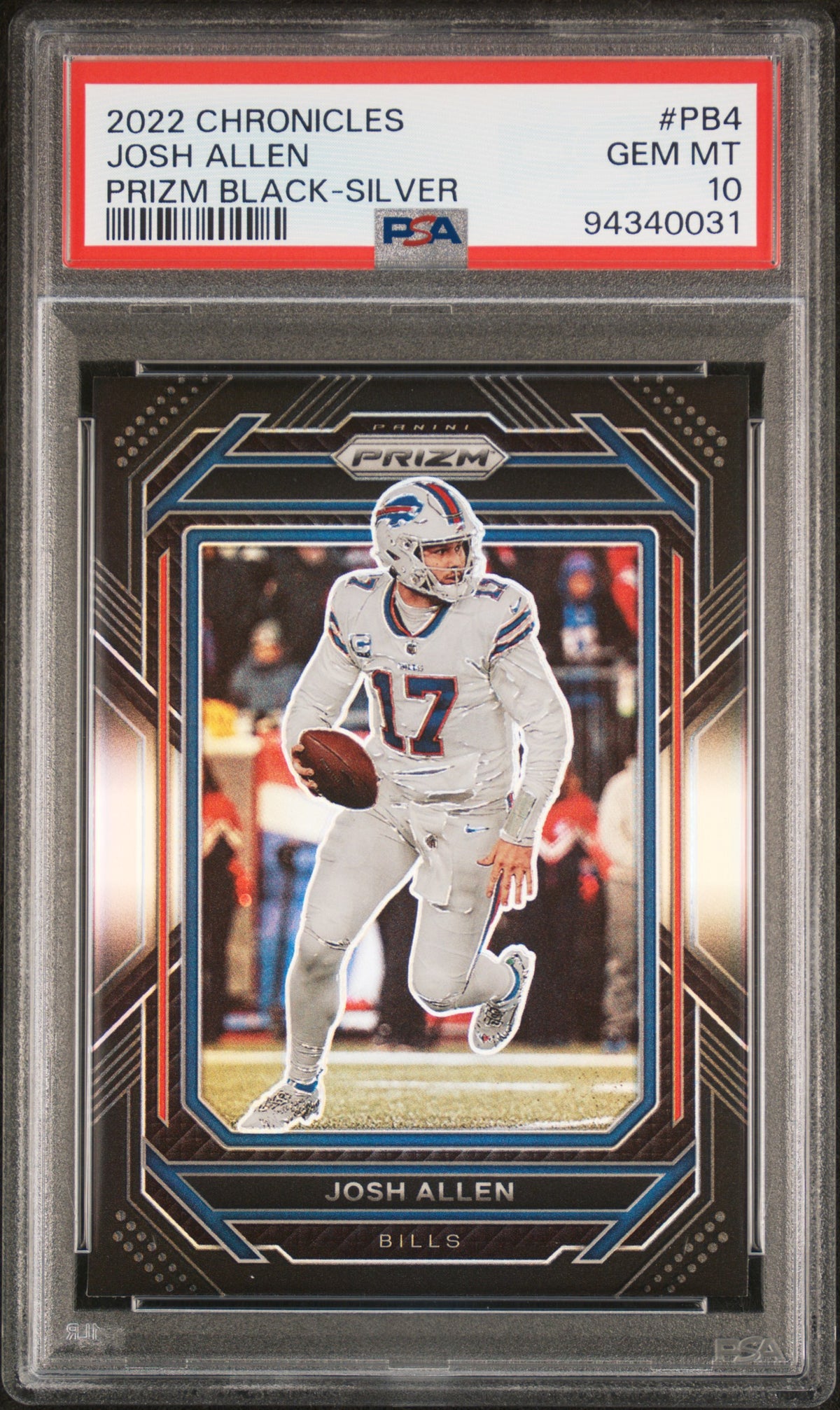 Josh Allen 2022 Panini Chronicles Prizm Black Silver Football Card #PB4 Graded PSA 10 Cert #94340031-Powers Sports Memorabilia