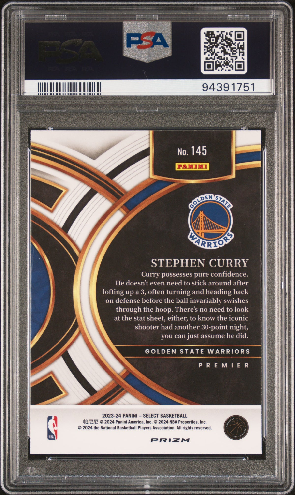 Stephen Curry 2023 Panini Select Blue Prizm Card #145 PSA 10-Powers Sports Memorabilia