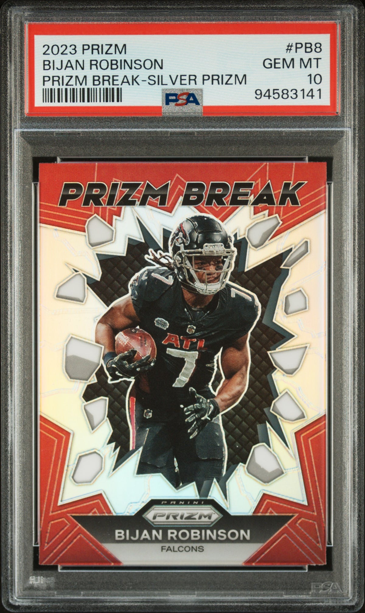 Bijan Robinson 2023 Panini Prizm Break Silver Rookie Card #PB8 PSA 10-Powers Sports Memorabilia