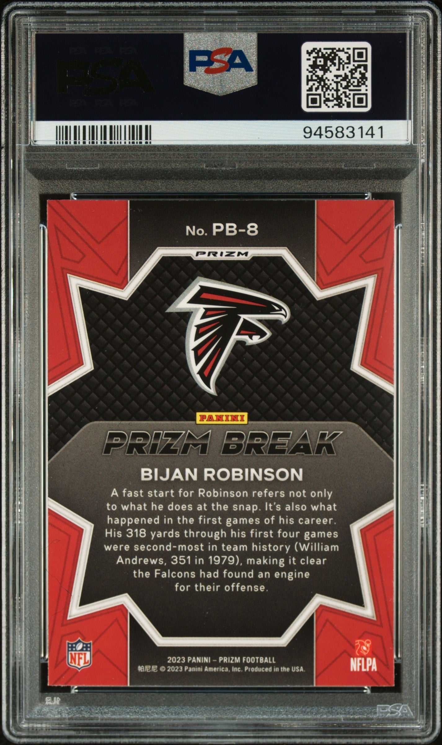 Bijan Robinson 2023 Panini Prizm Break Silver Rookie Card #PB8 PSA 10-Powers Sports Memorabilia