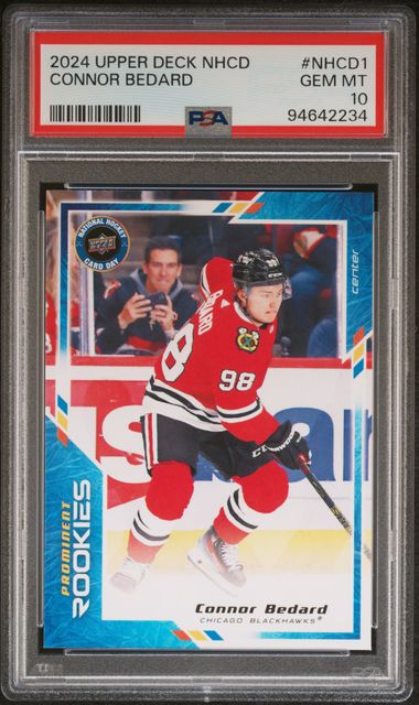 Connor Bedard 2024 Upper Deck National Hockey Day Rookie Card #NHCD1 Graded PSA 10 Cert #94642234-Powers Sports Memorabilia