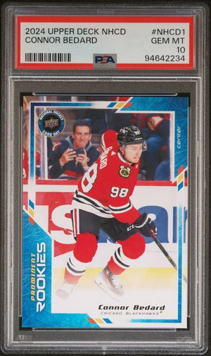 Connor Bedard 2024 Upper Deck National Hockey Day Rookie Card #NHCD1 Graded PSA 10 Cert #94642234-Powers Sports Memorabilia