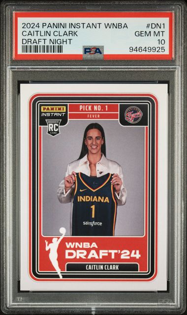 Caitlin Clark 2024 Panini Instant WNBA Draft Night Rookie Card #DN1 PSA 10-Powers Sports Memorabilia
