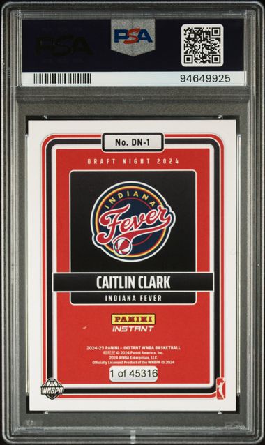 Caitlin Clark 2024 Panini Instant WNBA Draft Night Rookie Card #DN1 PSA 10-Powers Sports Memorabilia