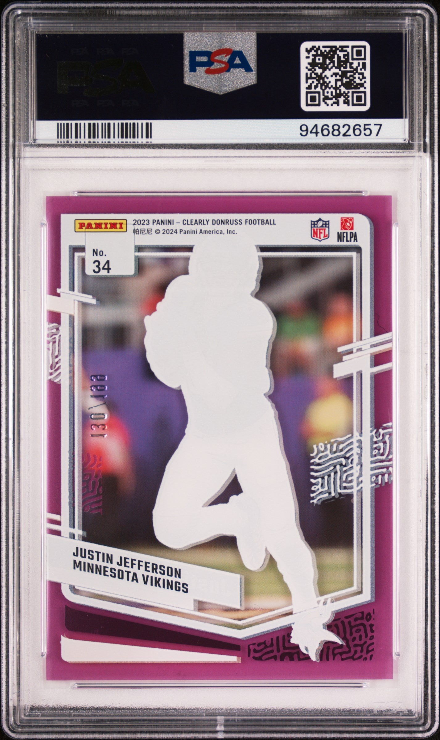 Justin Jefferson 2023 Panini Clearly Donruss Purple Football Card #34 Graded PSA 10 130/199-Powers Sports Memorabilia