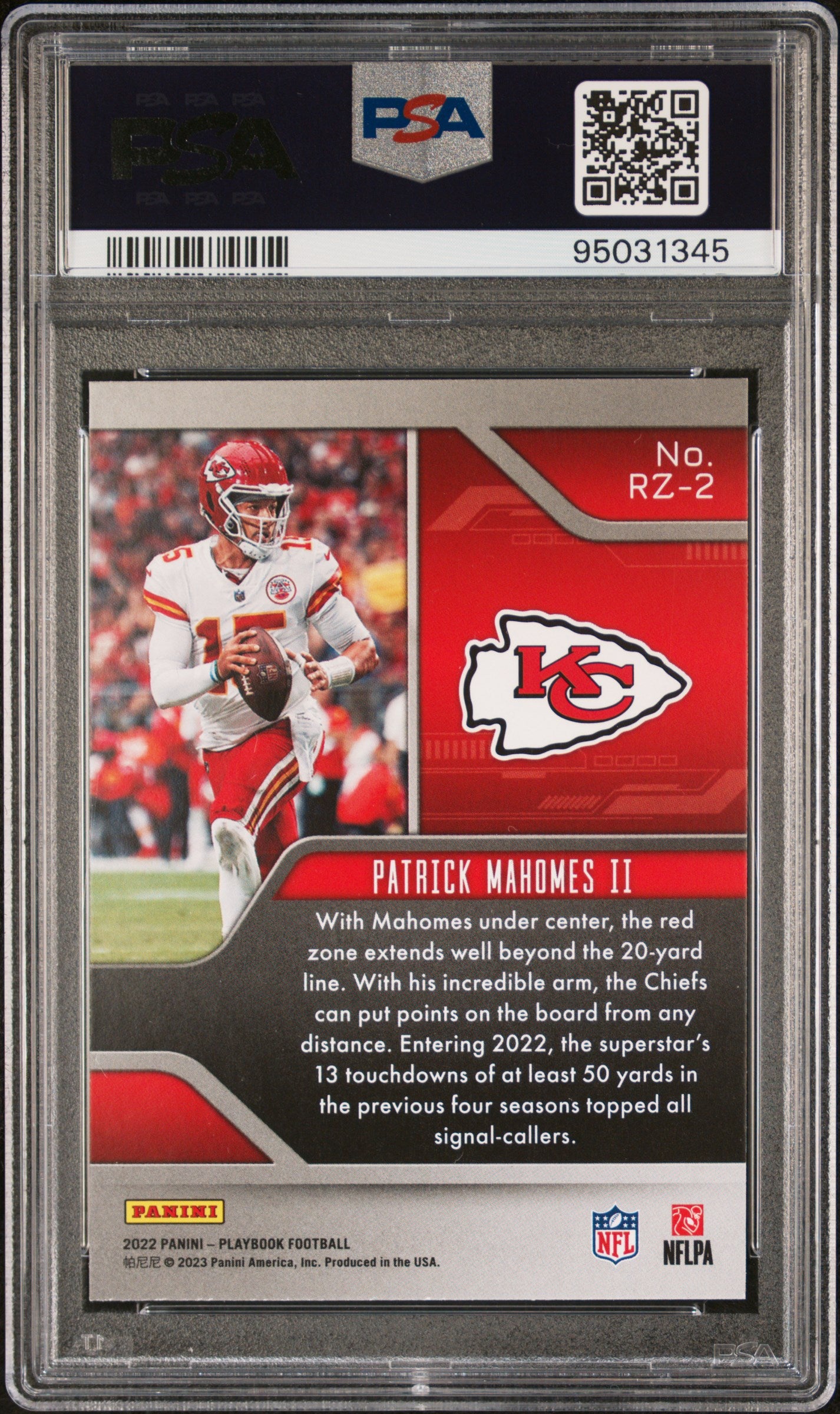 Patrick Mahomes 2022 Playbook Red Zone Football Card #RZ2 Graded PSA 10-Powers Sports Memorabilia