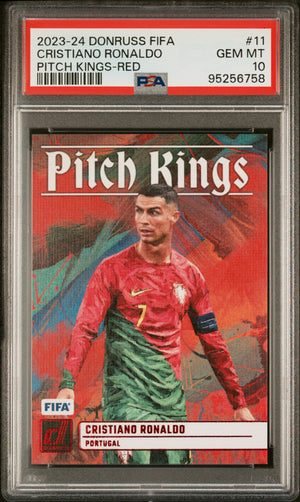 Cristiano Ronaldo 2023 Panini Donruss FIFA Pitch Kings Red Soccer Card #11 Graded PSA 10 95256758-Powers Sports Memorabilia