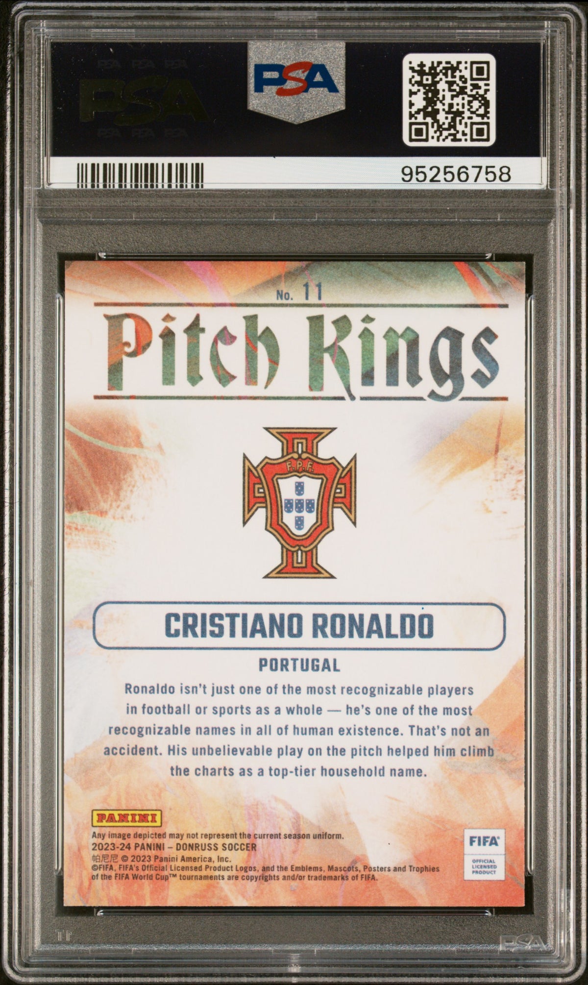 Cristiano Ronaldo 2023 Panini Donruss FIFA Pitch Kings Red Soccer Card #11 Graded PSA 10 95256758-Powers Sports Memorabilia