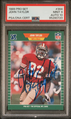 John Taylor 1989 Pro Set Signed Football Rookie Card #384 Graded PSA 9 Auto 10-Powers Sports Memorabilia