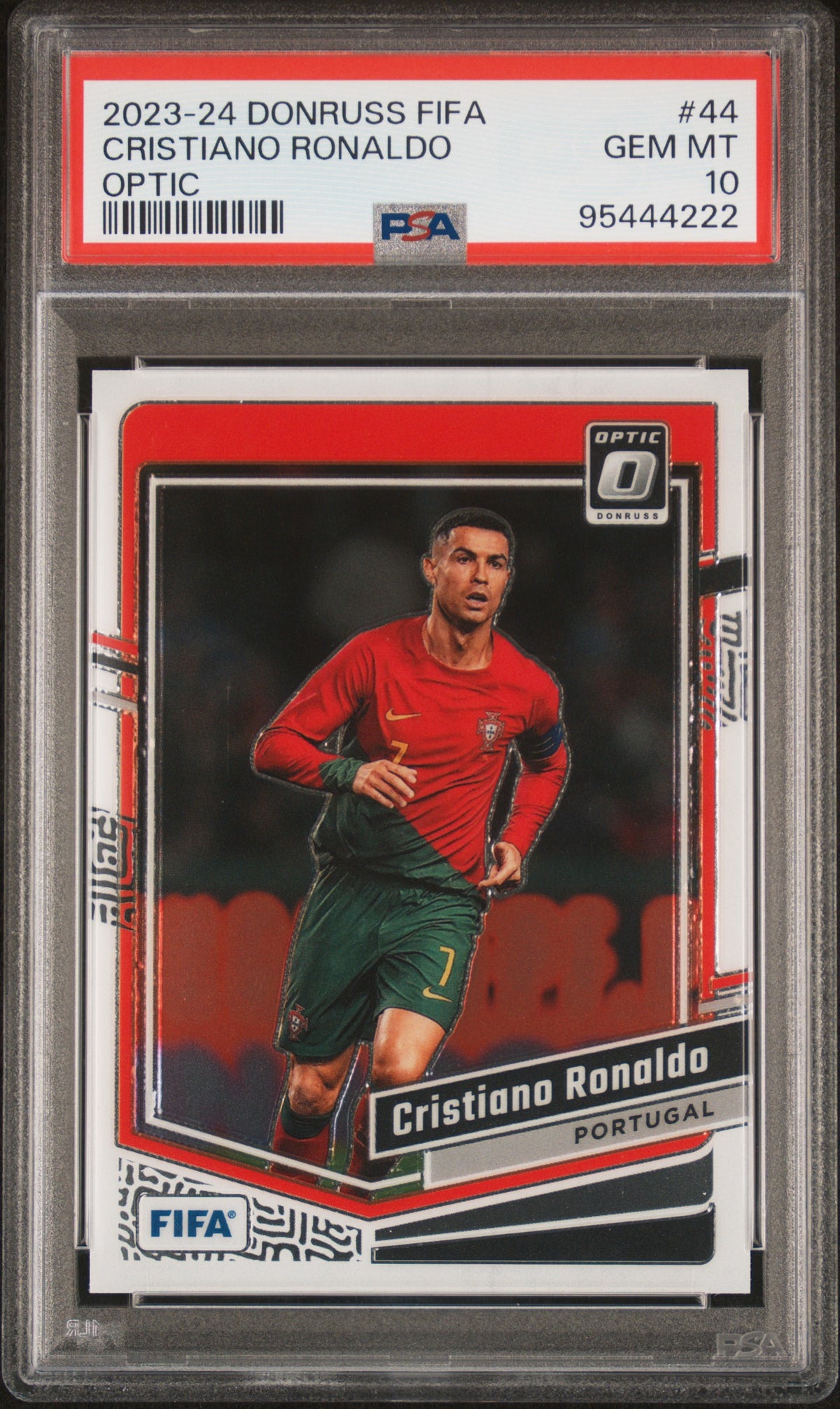 Cristiano Ronaldo 2023 Panini Donruss FIFA Optic Soccer Card #44 Graded PSA 10 Cert # 95444222-Powers Sports Memorabilia
