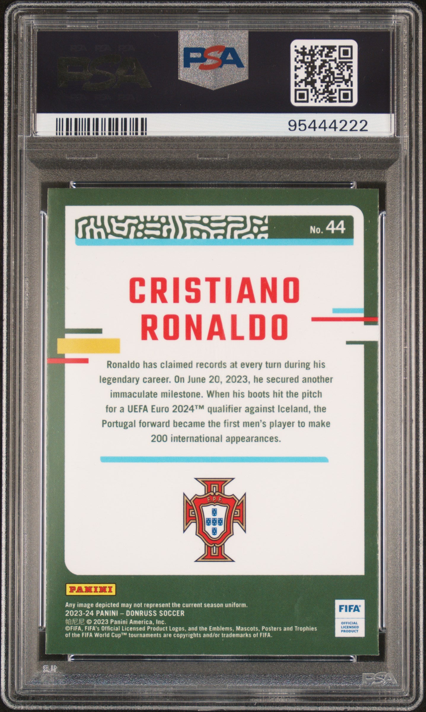 Cristiano Ronaldo 2023 Panini Donruss FIFA Optic Soccer Card #44 Graded PSA 10 Cert # 95444222-Powers Sports Memorabilia