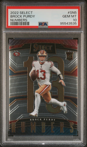 Brock Purdy 2022 Panini Select Numbers Rookie Football Card #SN5 Graded PSA 10 Cert #95543535-Powers Sports Memorabilia