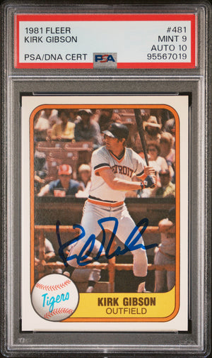 Kirk Gibson 1981 Fleer Signed Baseball Rookie Card #481 Graded PSA 9 Auto 10-Powers Sports Memorabilia