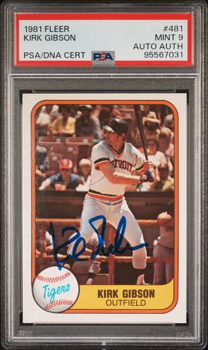 Kirk Gibson 1981 Fleer Signed Baseball Rookie Card #481 Graded PSA 9 Auto Authentic Cert # 95567031-Powers Sports Memorabilia
