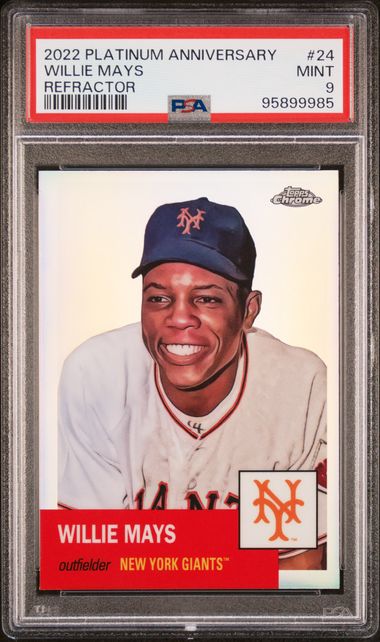 Willie Mays 2022 Topps Chrome Refractor Baseball Card #24 Graded PSA 9-Powers Sports Memorabilia