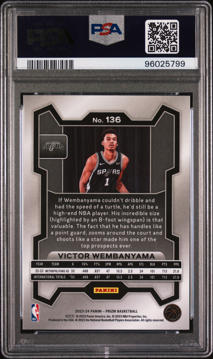 Victor Wembanyama 2023 Panini Prizm San Antonio Spurs Basketball Rookie Card #136 Graded PSA 9 Cert #96025799-Powers Sports Memorabilia