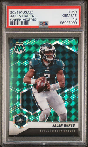 Jalen Hurts 2021 Panini Mosaic Green Football Card #160 Graded PSA 10