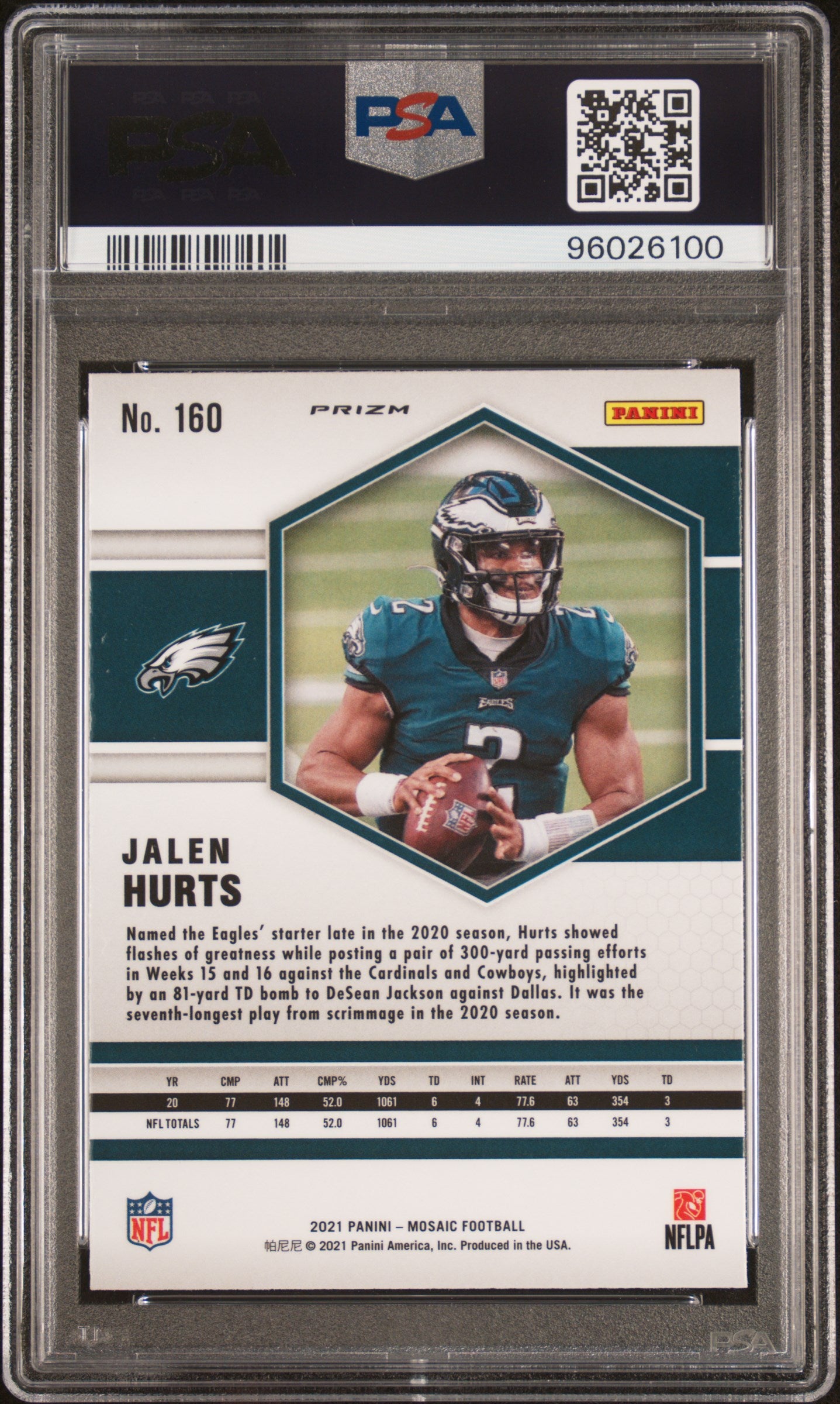 Jalen Hurts 2021 Panini Mosaic Green Football Card #160 Graded PSA 10-Powers Sports Memorabilia