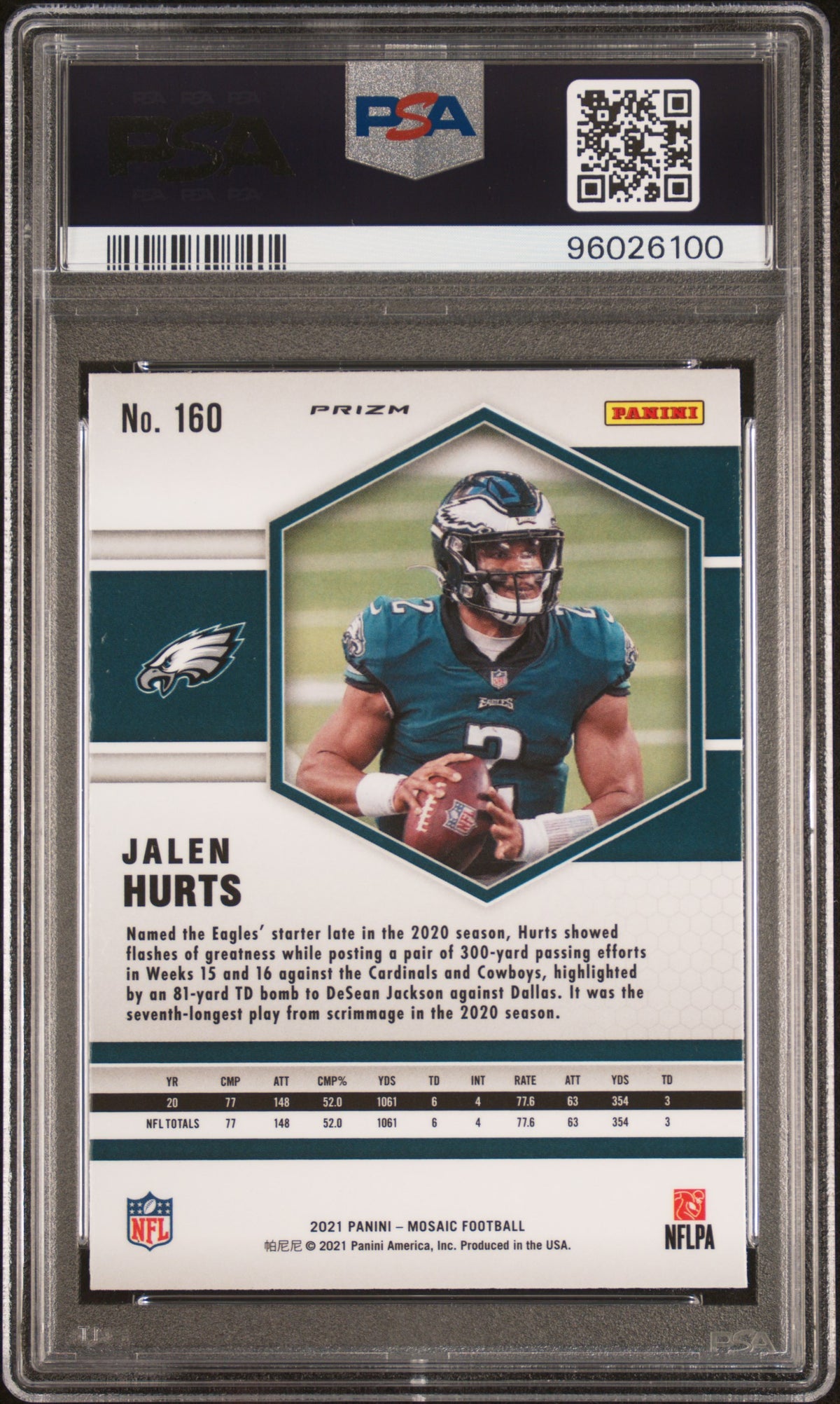 Jalen Hurts 2021 Panini Mosaic Green Football Card #160 Graded PSA 10