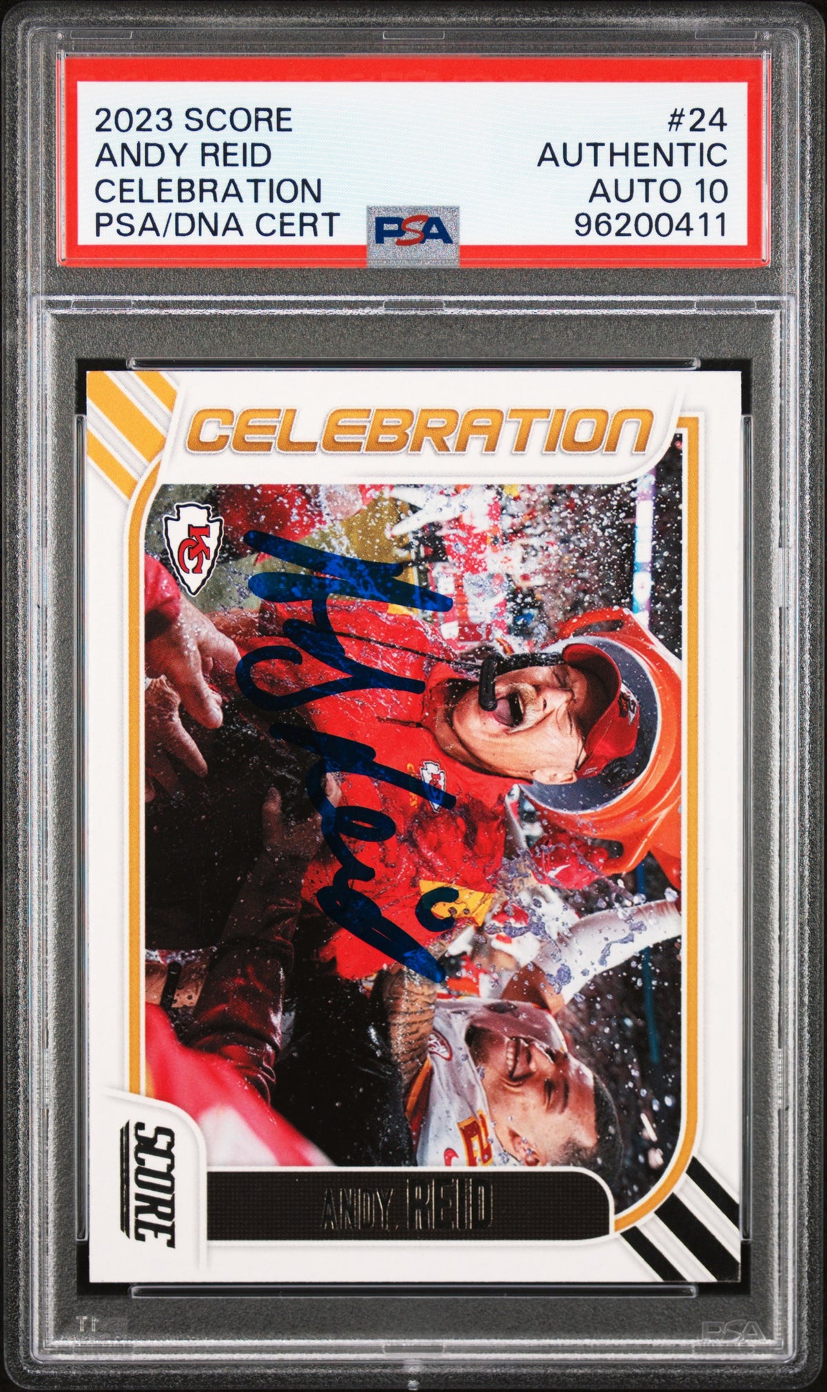 Andy Reid 2023 Score Celebration Signed Football Card #24 Auto Graded PSA 10 411-Powers Sports Memorabilia