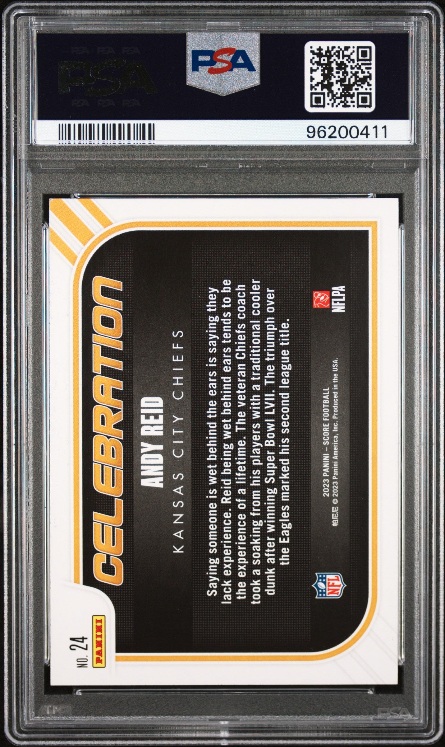 Andy Reid 2023 Score Celebration Signed Football Card #24 Auto Graded PSA 10 411-Powers Sports Memorabilia