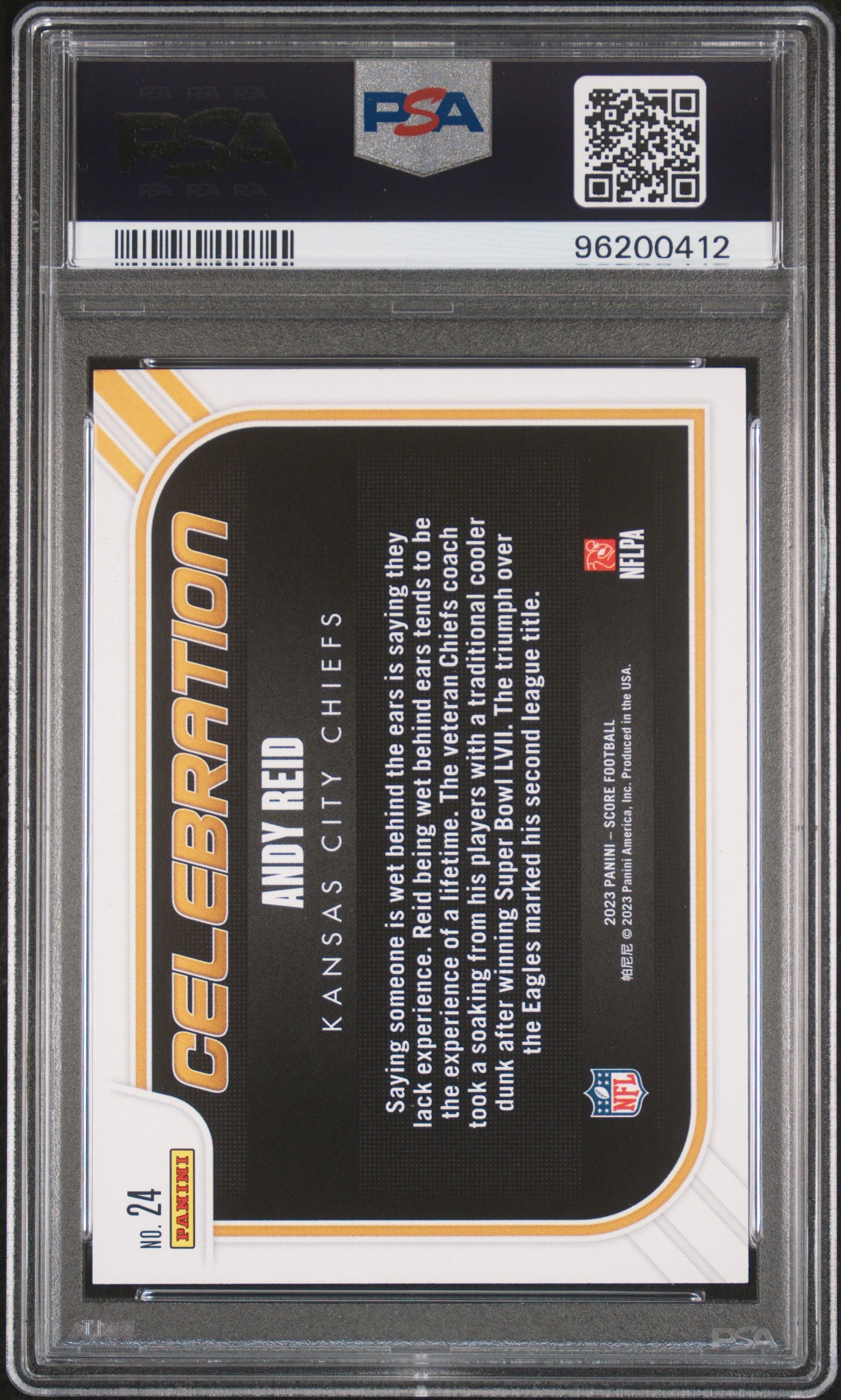 Andy Reid 2023 Score Celebration Signed Football Card #24 Auto Graded PSA 10 412-Powers Sports Memorabilia