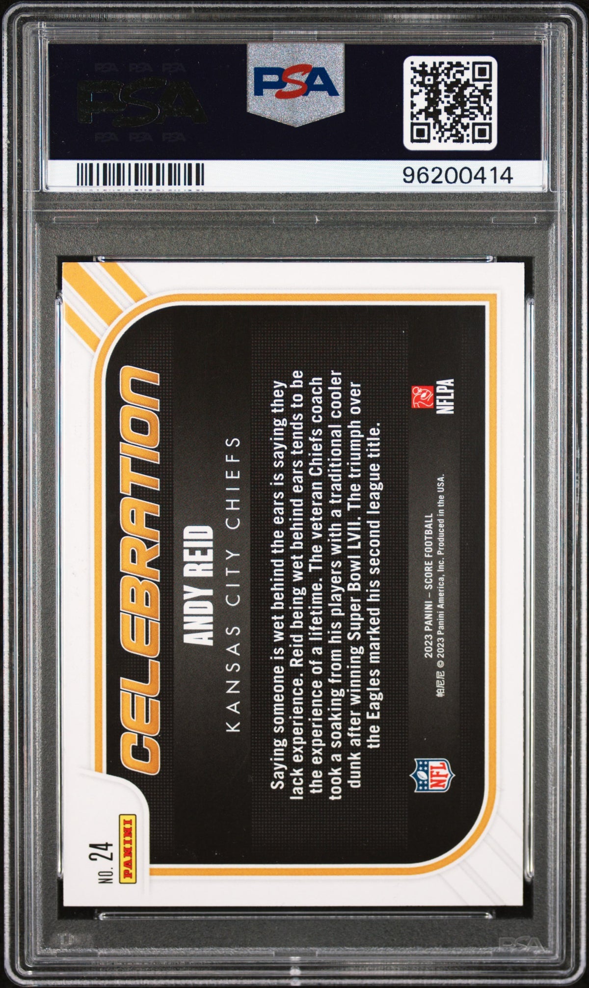 Andy Reid 2023 Score Celebration Signed Football Card #24 Auto Graded PSA 10 414-Powers Sports Memorabilia