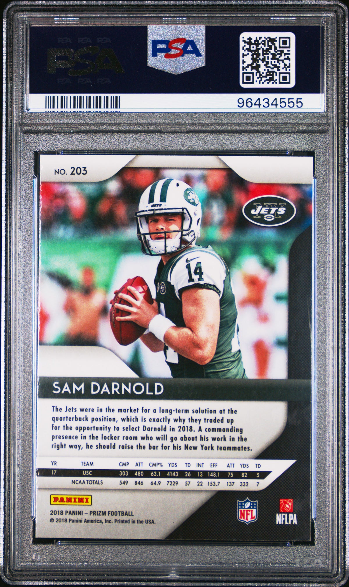 Sam Darnold 2018 Panini Prizm Football Rookie Card #203 Graded PSA 9 Cert #96434555-Powers Sports Memorabilia