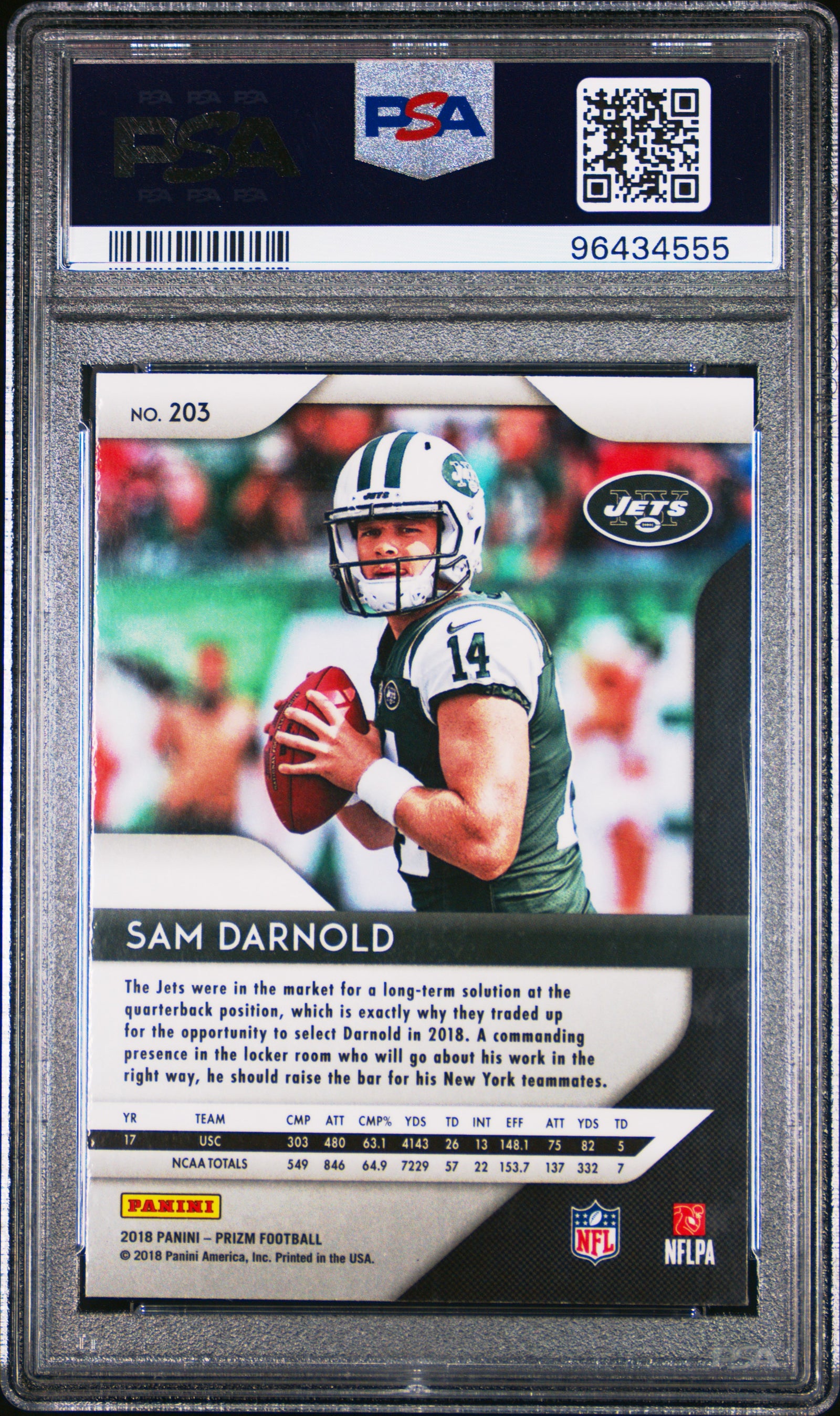 Sam Darnold 2018 Panini Prizm Football Rookie Card #203 Graded PSA 9 Cert #96434555-Powers Sports Memorabilia