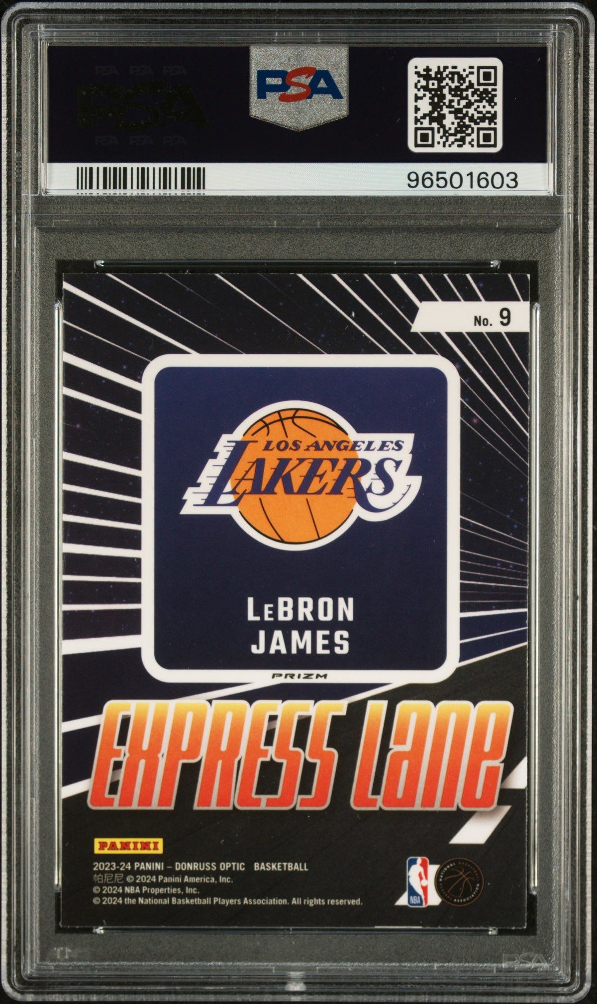 LeBron James 2023 Donruss Optic Express Lane Purple Basketball Card #9 Graded PSA 10 Cert #96501603-Powers Sports Memorabilia