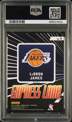 LeBron James 2023 Donruss Optic Express Lane Purple Basketball Card #9 Graded PSA 10 Cert #96501603-Powers Sports Memorabilia